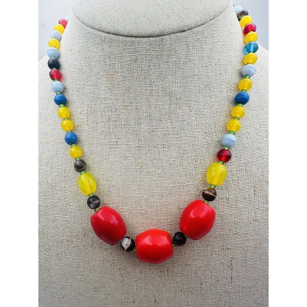 Vintage Art Glass Beaded Necklace Multicolor 17”
